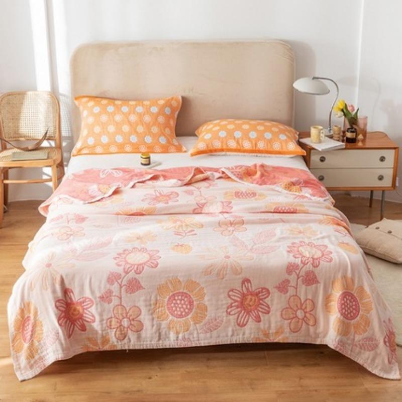 

Четырехслойное марлевое хлопковое полотенце с цветочным принтом, классическое одеяло из хлопковой нити, летнее прохладное одеяло для отдыха, тонкое одеяло 150*200cm