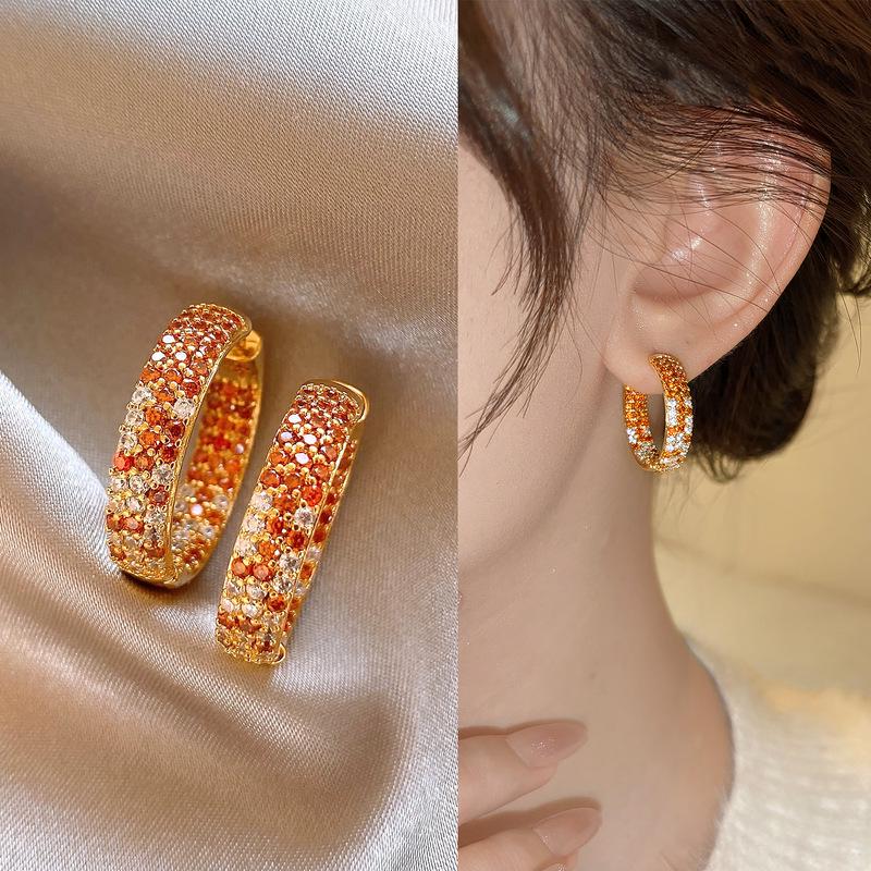 Exquisite Diamond-Studded Round Hoop Earrings: Stylish, Cool, High-End Ear Jewelry