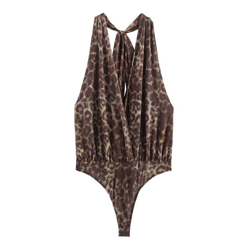 

Fashion Style 2024 Autumn New Women s Tulle Sling Scarf Halterneck Backless Bodysuit 5039258 Leopard print L