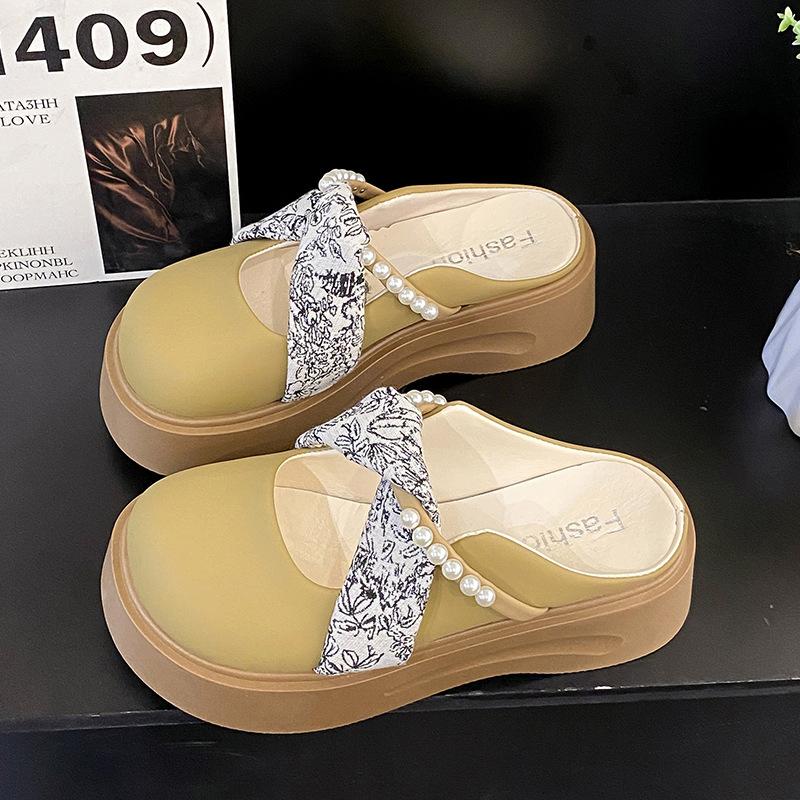 

Тапочки Baotou, женская летняя верхняя одежда 2025 года, новые универсальные туфли с круглой головкой и плоской подошвой, повседневные туфли с одной педалью 40 хаки