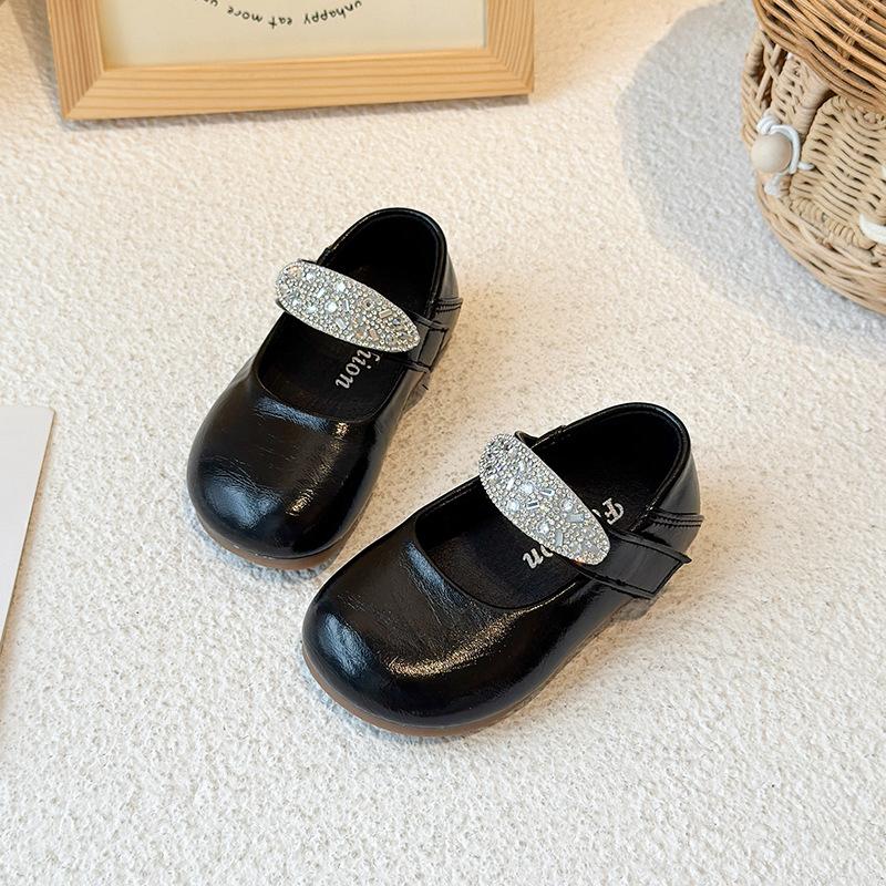 

Girls Princess Shoes Shiny Crystal Kids Flats Non-slip MaryJanes Soft 2025 New Fashion Children Dance Shoes Pu Leather Versatile 23 чёрный