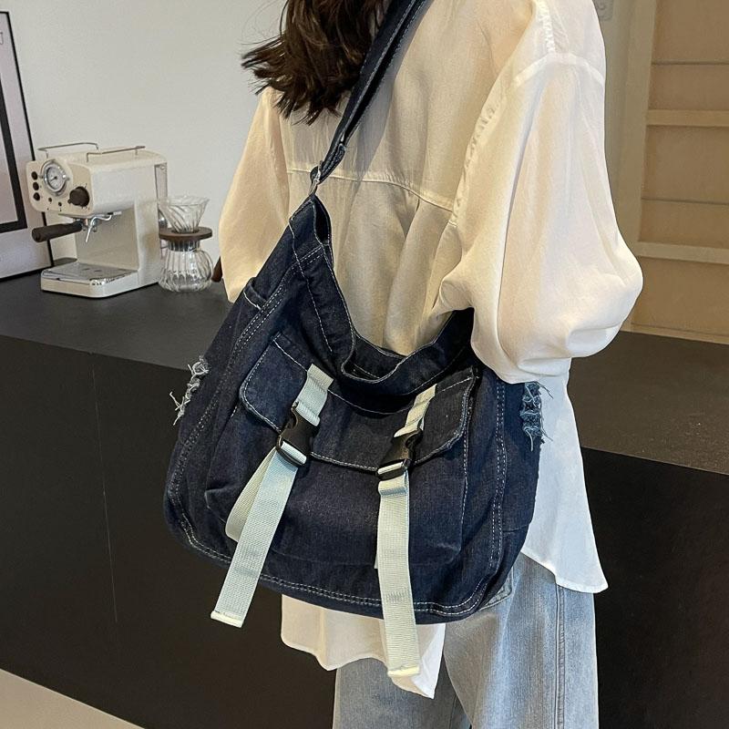 Large Capacity Canvas Bag Crossbody Bag Messenger Bag College Students Denim Shoulder Bag
