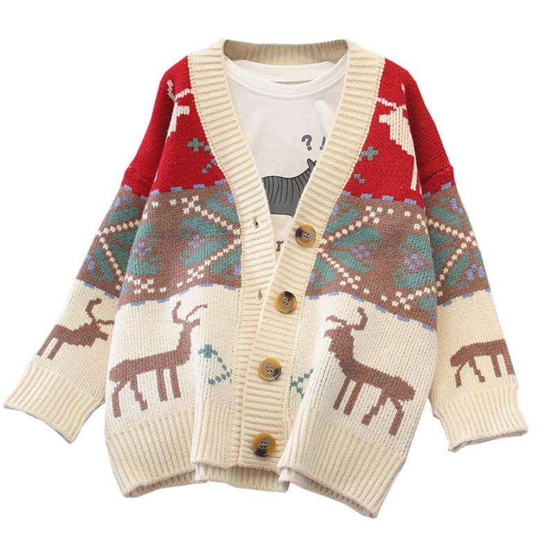 Buy Women Long Sleeve Sweater Cardigan Christmas Reindeer Button Knit