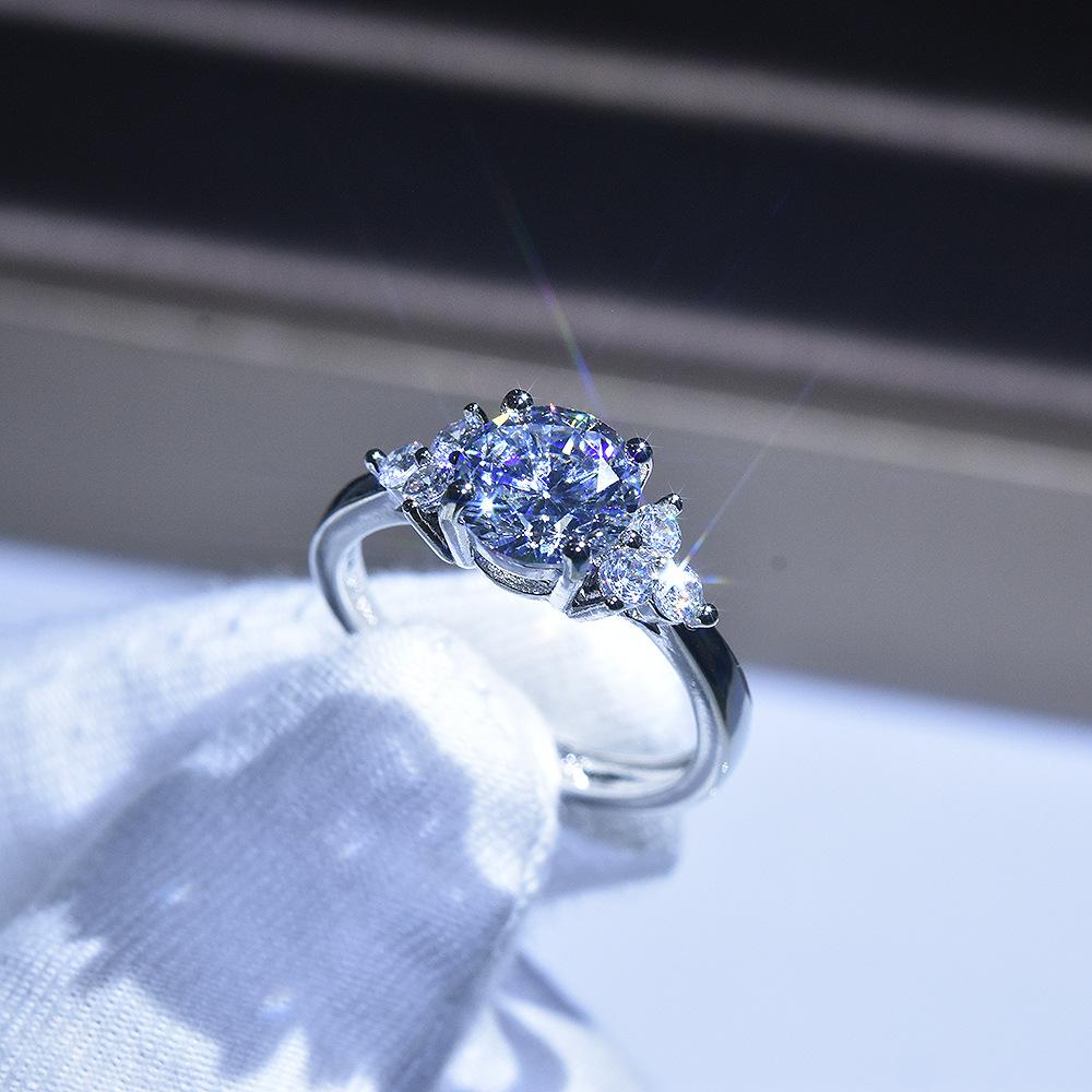 PT950 Plated Open Ring with 2CT Zirconia Stone Moissanite Style Adjustable Statement Ring adjustable