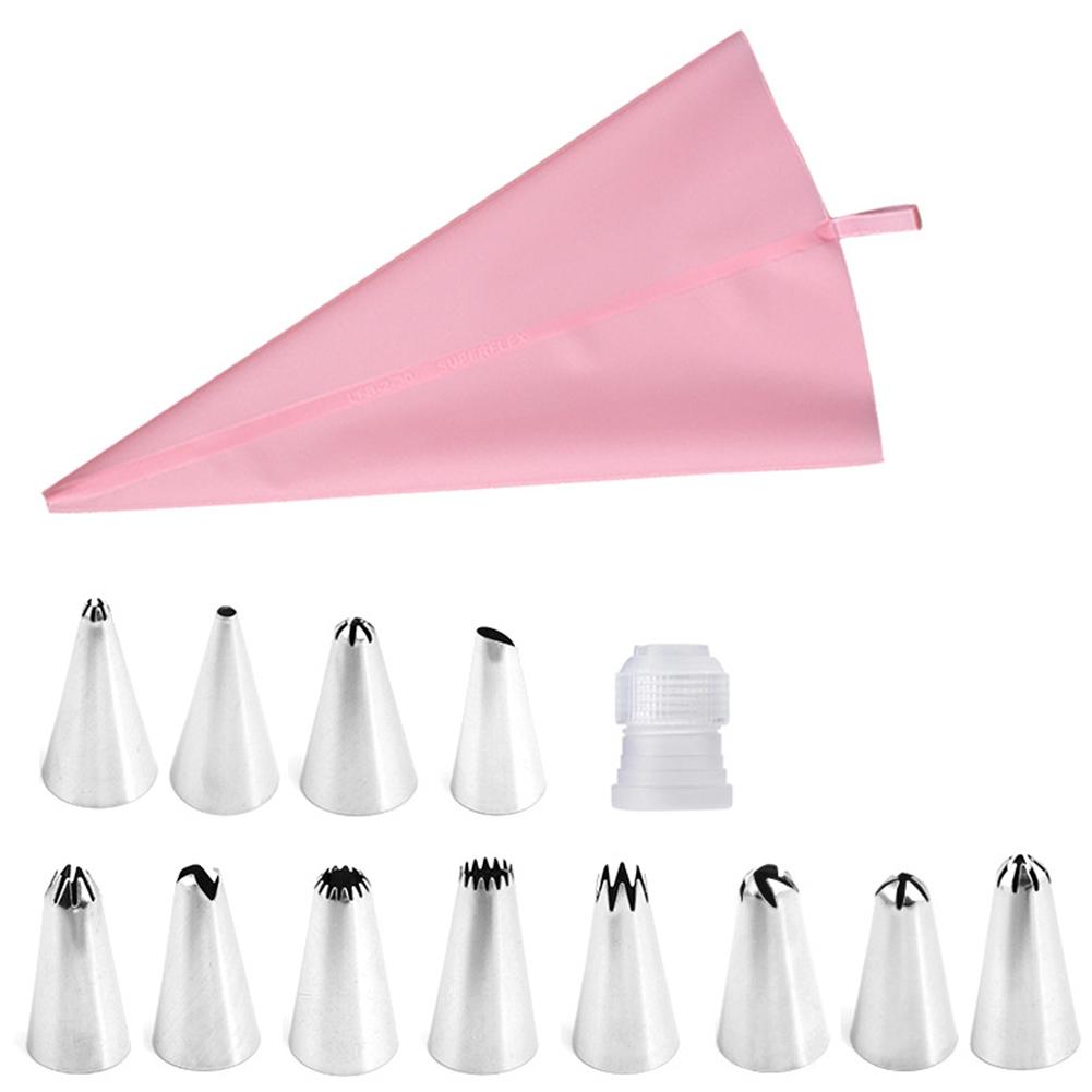14 Pcs/set Reusable Piping Bag Tool Stainless Steel Piping Nozzles + Piping Bag + Converter Sustainable Professional Accessories For Baking