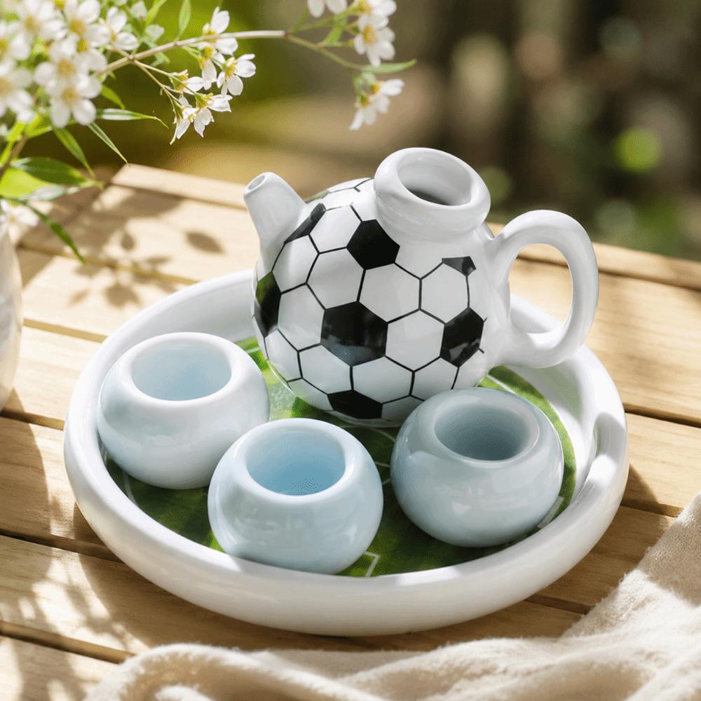 Decoration Mini Ceramic Teapot Sports Style Soccer Shape Teapot Tea Cup Set Home Desk