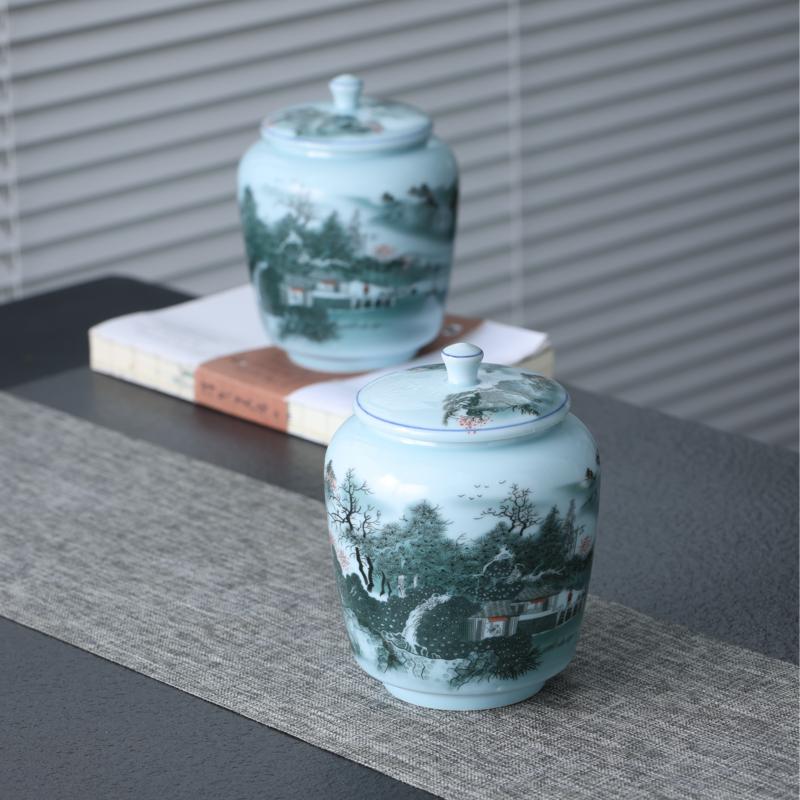 Creative Ceramic Tea Caddy Landscape Flower Decoration Jar Multifunctional Sealed Coffee Beans Nut Medicinal Herb Storage Box