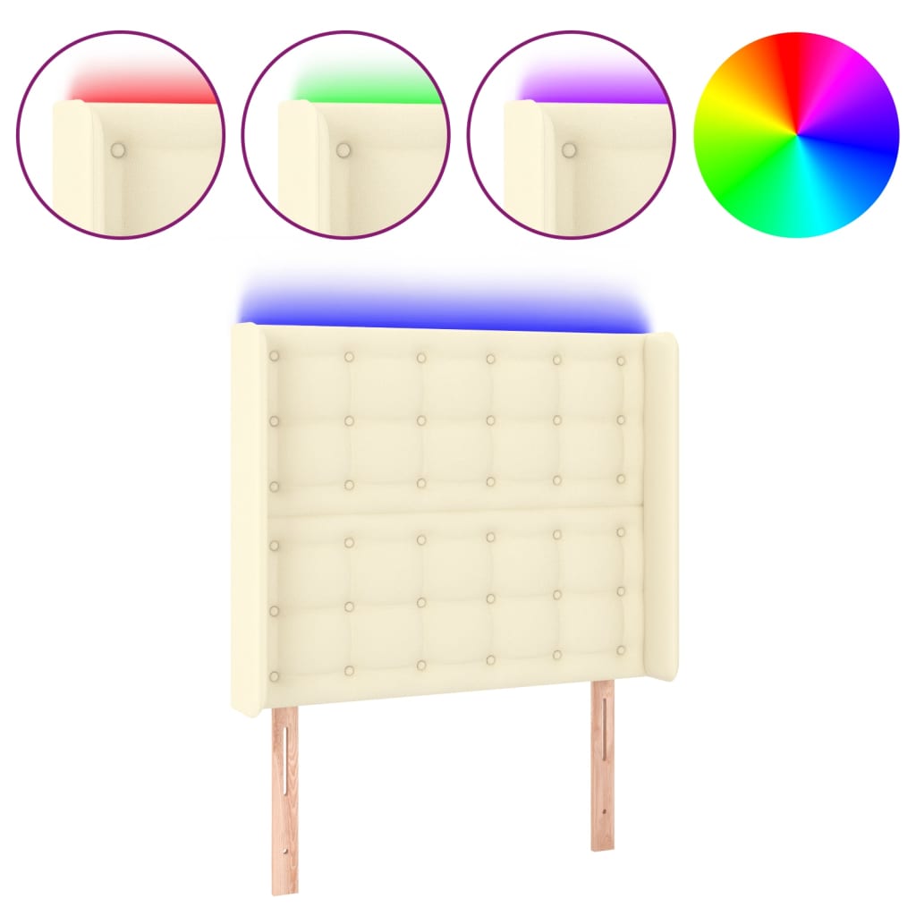 Zagłówek Do Łóżka Z Led Kremowy 83X16X118/128 Cm Sztuczna Skóra