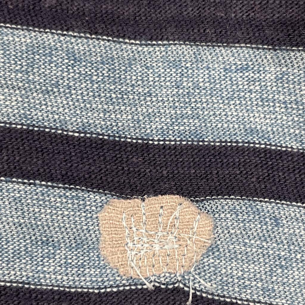 RRL Indigo X Blue Border Cotton Long Sleeve T-Shirt Tops M Indigo X blueUsed