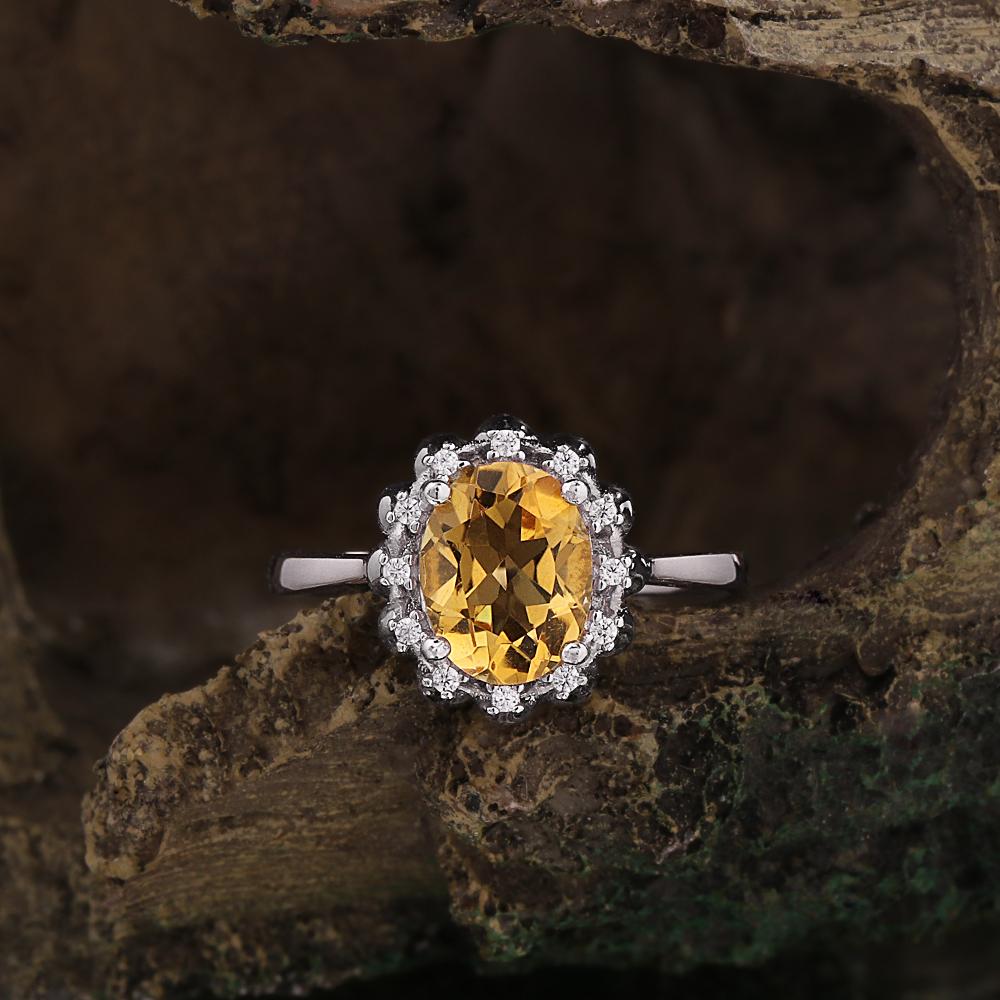 925 Sterling Silver Ring Earrings Pendant Necklace Nautral Oval 7*9mm Citrine Fine Jewelry Set for Women's Banquet Birthday Gift