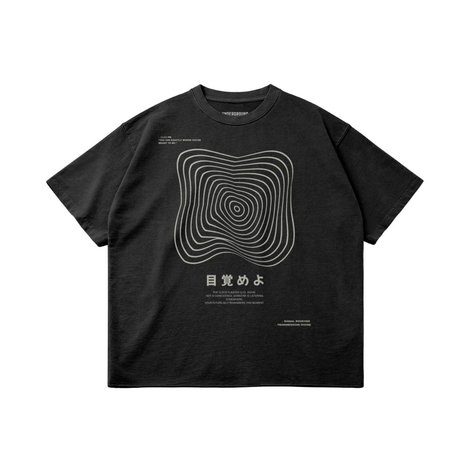 Awakening Premium Raw Hem T-Shirt, Japanese Streetwear Tee, Underground Culture, 11:11 Angels Tee M