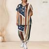 Women Plus Size V Neck Short Sleeve Scrub Set Retro American Flag Star Stripe Print Nurse Uniform Set