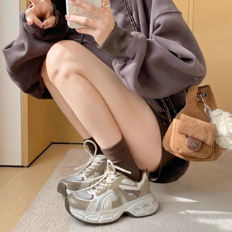 Grape mother studiolee fashionable splicing lace-up thick sole heightening sports style leather dad shoes women's new models