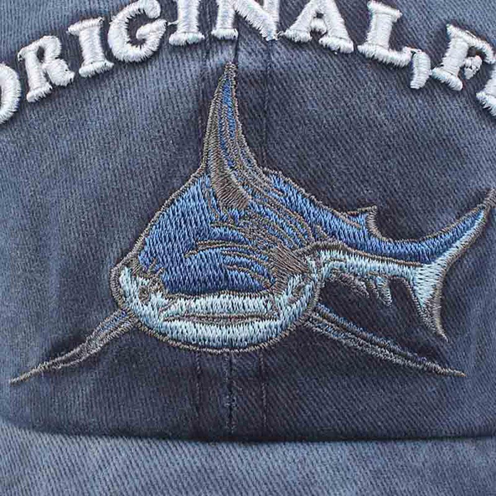 Unisex Baseballkappe Bemalte Buchstaben Gestickter Hai Hut Gewaschenes Altes Retro-Design Baumwolle Lässig Kappe