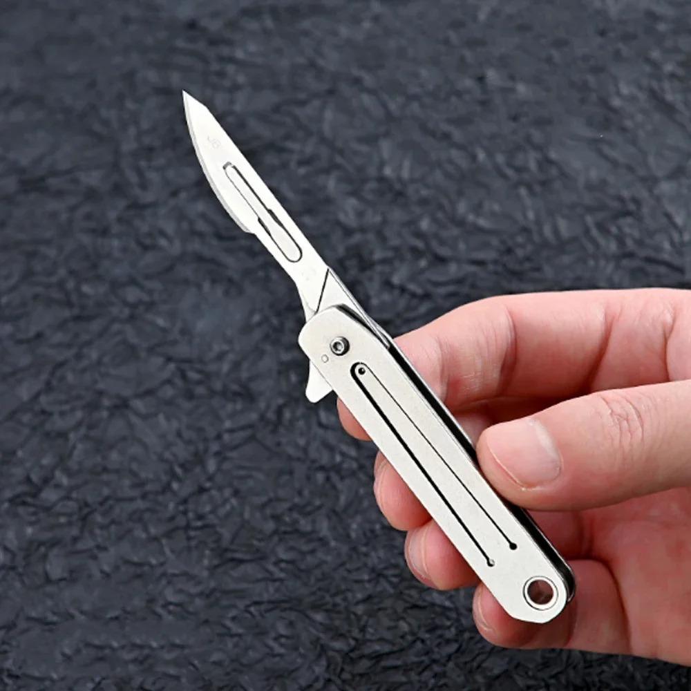 Stainless Steel Scalpel Fast Open Medical Folding Mini Knife EDC Outdoor Unpacking Pocket Knife With 10pcs Replaceable Blades