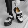 Fashion Loafers Men Thick-soled Lightweight Fashionable Social Leather Shoes Outdoor Travel Mountaineering Shoes Black White Size 38-46