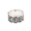 S925 Silver Retro Leaf Pattern Adjustable Men's Trendy Index Finger Ring