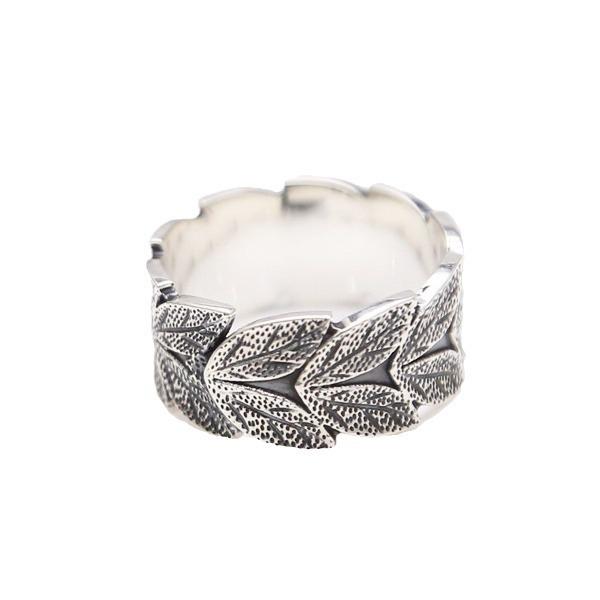 S925 Silver Retro Leaf Pattern Adjustable Men's Trendy Index Finger Ring