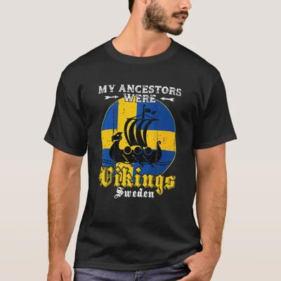 My Ancestors Were Vikings Novelty Sweden Flag Dragon Boat TShirt 100 Cotton ONeck Short Sleeve Casual Mens Tshirt Size S3XL