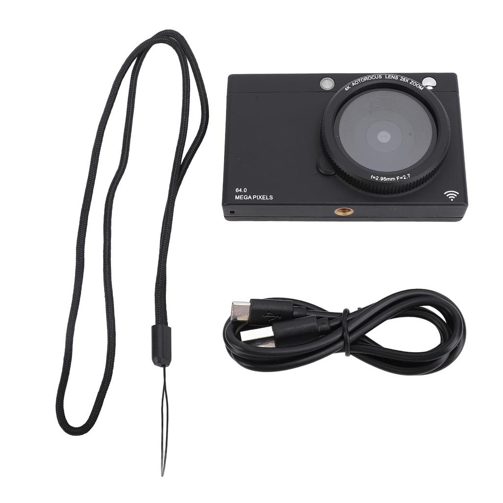 4K Digital Camera WiFi, 64MP, 28X Zoom, Beauty Mode, Retro Filter, Auto & Manual Focus, Tripod Interface, Built-in Flash, Music Player