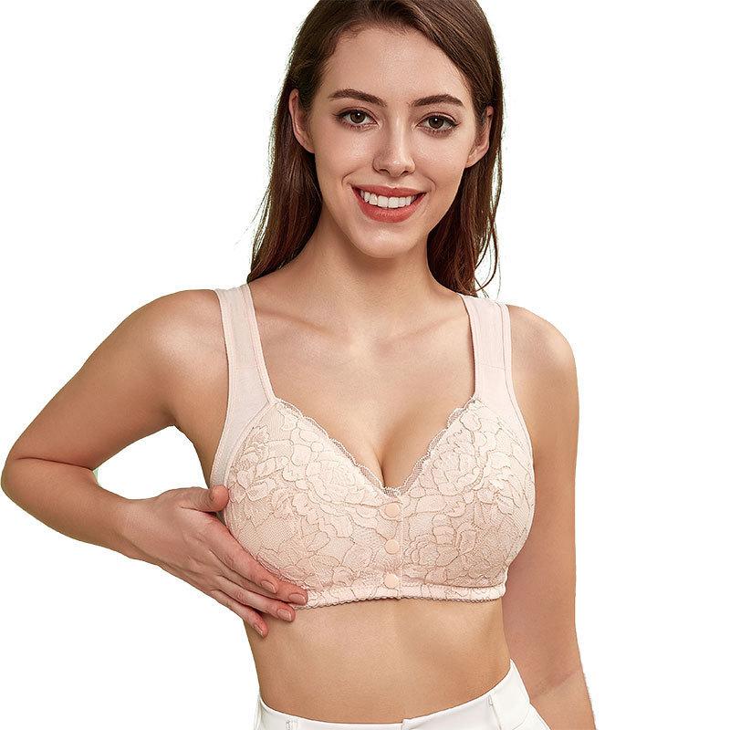 2024 new large cup front buckle middle-aged and elderly underwear women's rimless vest type lace large size bra