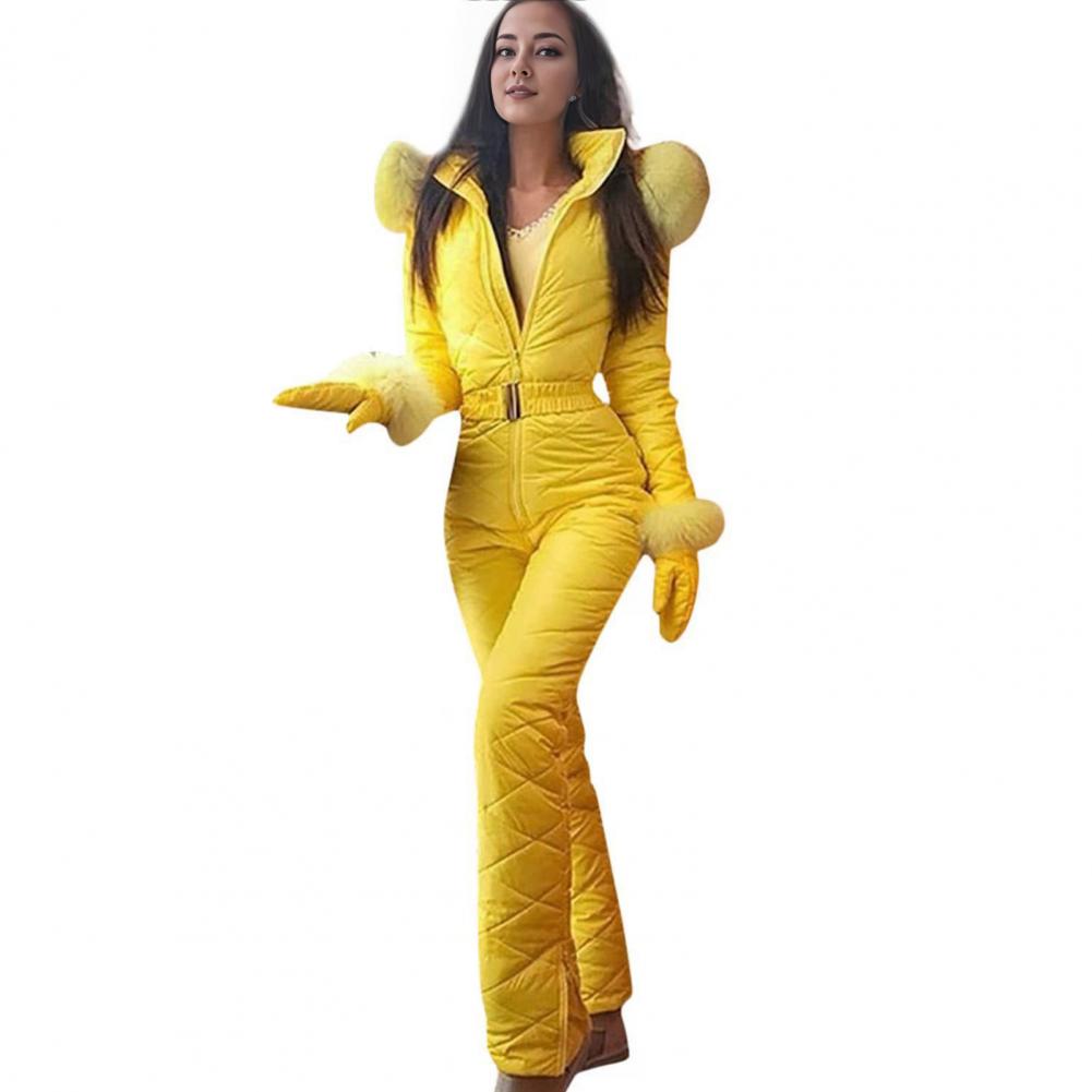 Ski Jacket Ski Jumpsuit Winter Women's Snowsuit with Gloves Hood Windproof Ski Outfit with Elastic Waist Zipper for Outdoor