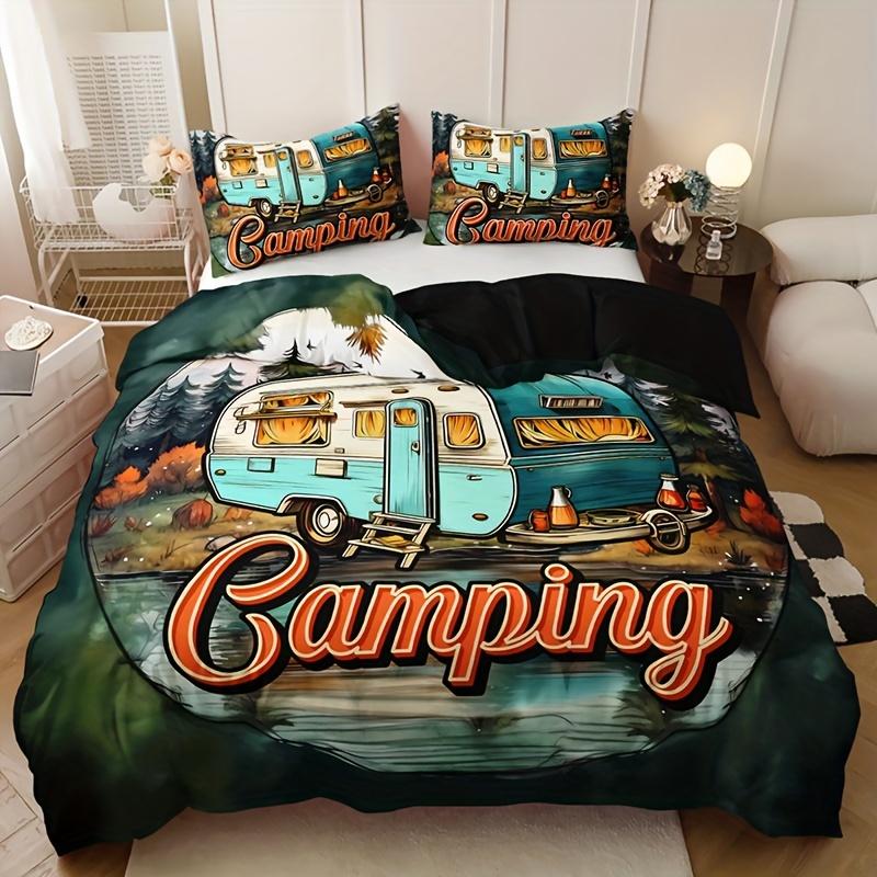 Set Biancheria da Letto con Stampa Lettere Camper: (1 Copripiumino + 2 Federe) - Nessun inserto per cuscino incluso Dimensioni Queen per Tutte le Stagioni