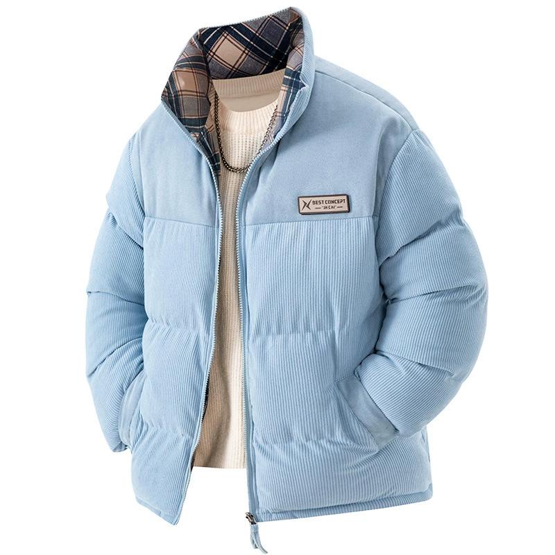 

Wearing Corduroy Cotton Jacket On Both Sides, Men s Standing Collar Plaid Jacket, Winter Thick Warm Velvet Jacket, Cotton Jacket XXXL