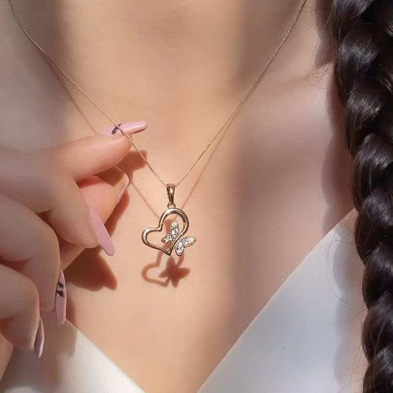 Bow Necklace Wholesale European and American Jewelry Simple Fashion Pendant Women's Alloy Diamond Neck Chain Sweater Chain