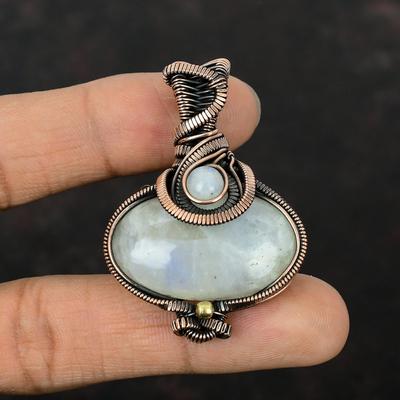Rainbow Moonstone Pendant Copper Wire Wrapped Gemstone Pendant Birthstone Pendant Moonstone Jewelry Handmade Pendant Copper Jewelry For Gift