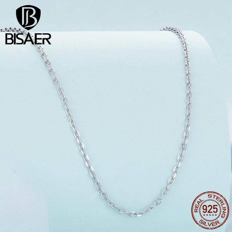 

BISAER, стерлинговое серебро 925 пробы, застежка-лобстер, регулируемое ожерелье, базовое звено цепи, простые ювелирные изделия для женщин, подарок на день рождения 925 silver