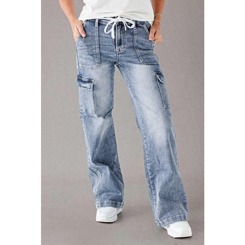 VEZFAA Pantaloni e capris a vita alta con stampa tinta unita casual alla moda da donna