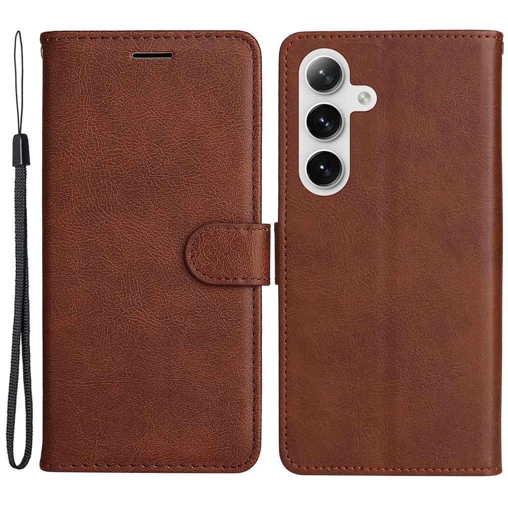 For Samsung Galaxy S25/S24 Case Solid Color Leather Mobile Cover Wallet Stand with Strap