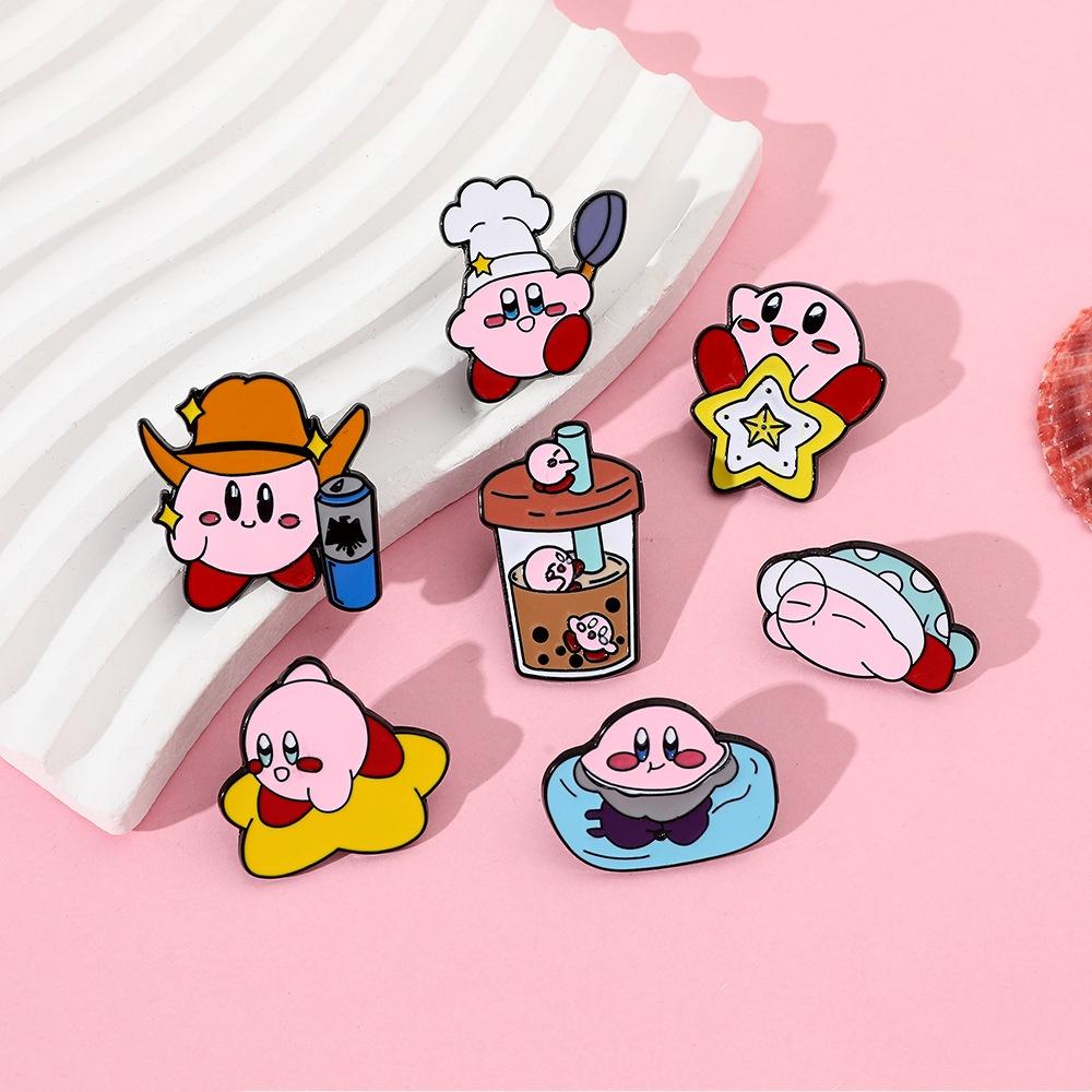 Cute Cartoon Kirby Brooch Creative Alloy Milk Tea Cup Cowboy Kirby Bag Accessory Pin