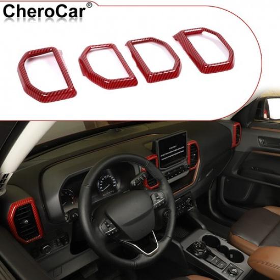 4x AC Air Vent Outlet Decor Trim For Ford Bronco Sport -25 Red Carbon Fiber