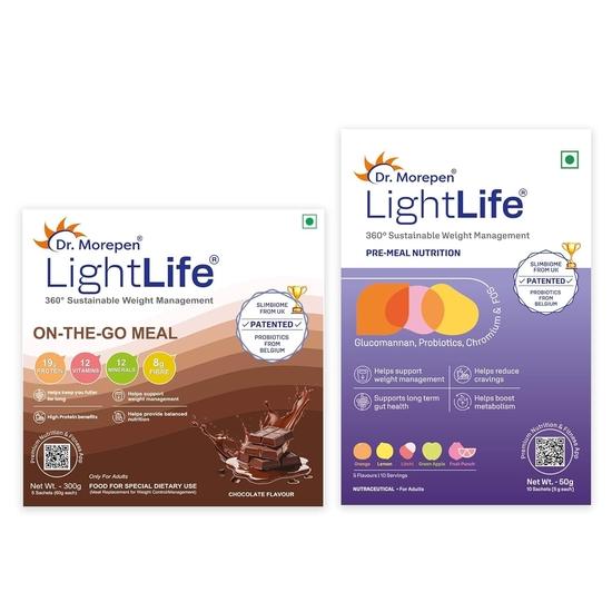 Dr. Morepen LightLife Power Plan | 50 Sachets (Pre-Meal Nutrition Mix) & 10 (On-The-Go Meal) Sachets 30 Consumption Days