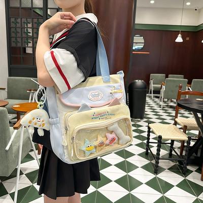 School Bag Cute Dopamine Messenger Junior High School Student Girl High Value Handbag Carrying Book Large Capacity Make-up Class Girl