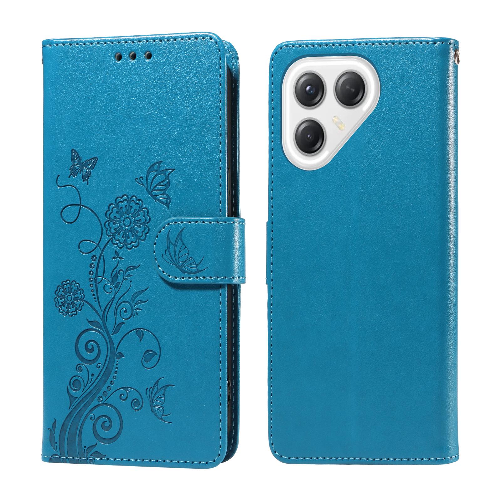 

For TECNO Pova 7 Ultra 5G Leather Case Butterfly Floral Imprint Wallet Stand Cover Blue