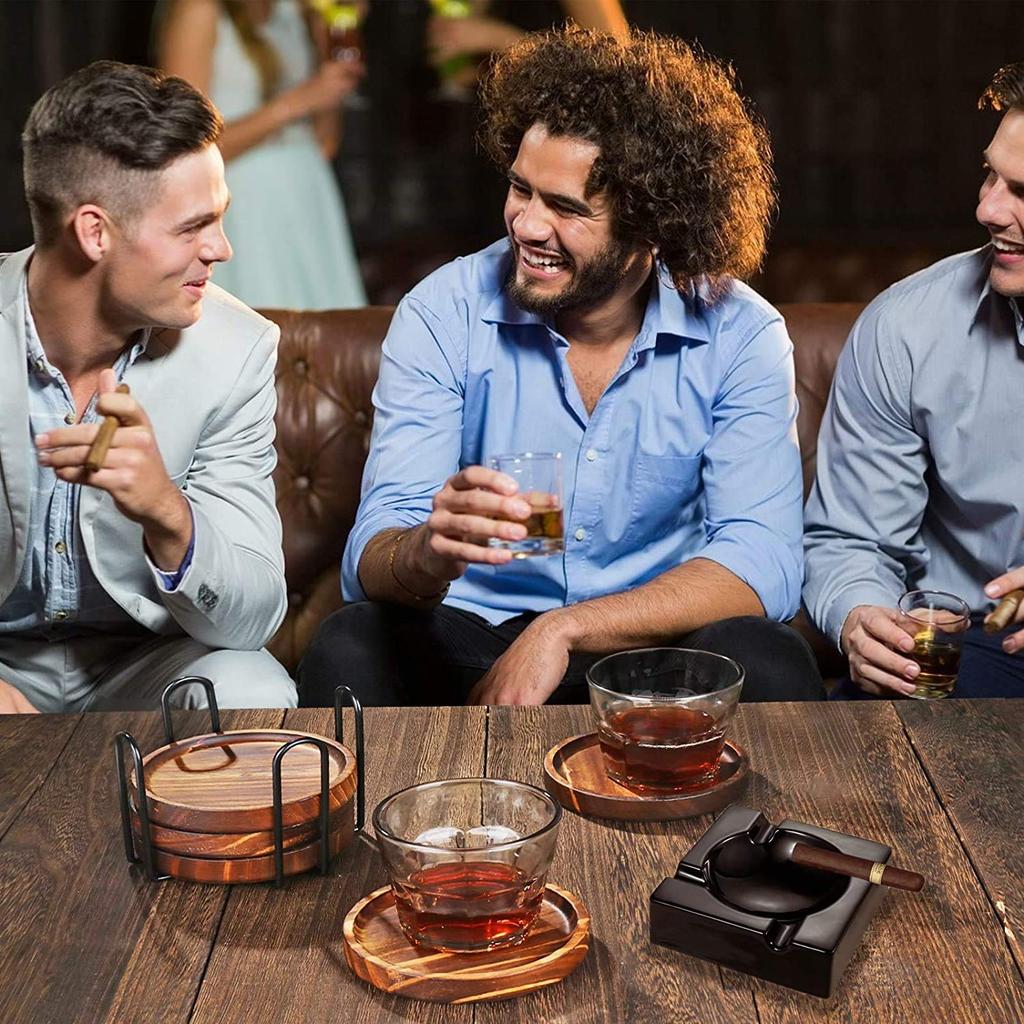 Yangbaga 5-Piece Wooden Coaster Set with Storage Holder, 3D Coasters, Heat-Insulating Pads for Tea, Cafes, and Guests