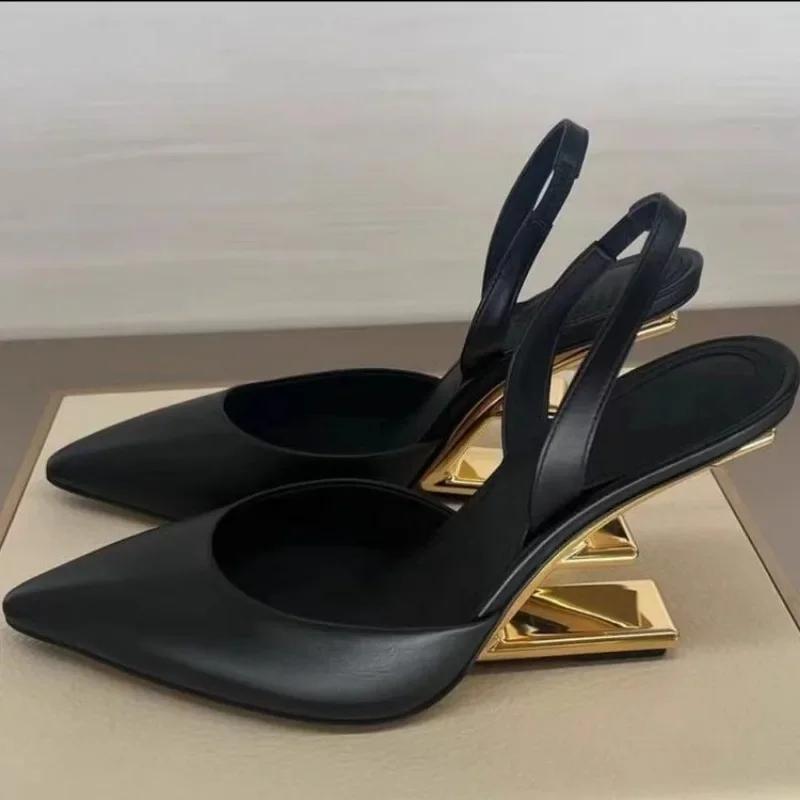 Fashion New Weird Style High Heels Women Slingback Metal High Heels Women Shoes Pointed Toe Party Dress Shoes Sandalias De Las Mujeres