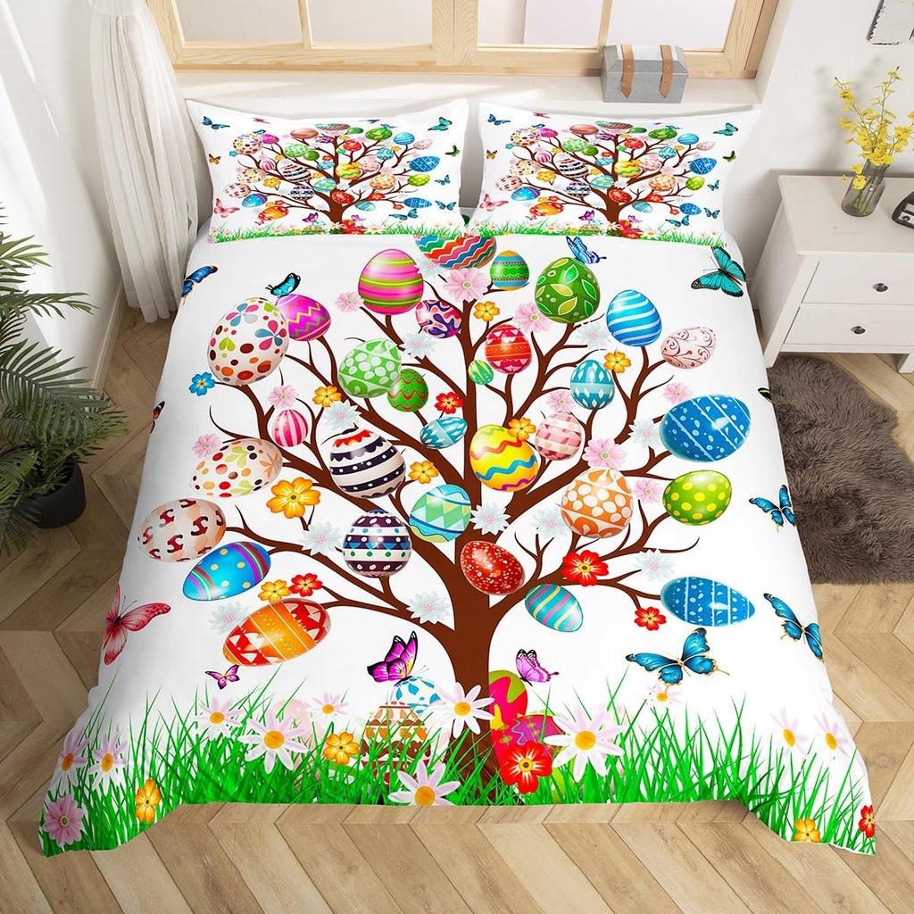 Easter Egs Soft Duvet Cover Easter Beding Set,Rabit Tail Warm Comforter Cover Lovely Carton Rabit Pet Animal Comfortable Quilt Cover Single Quen