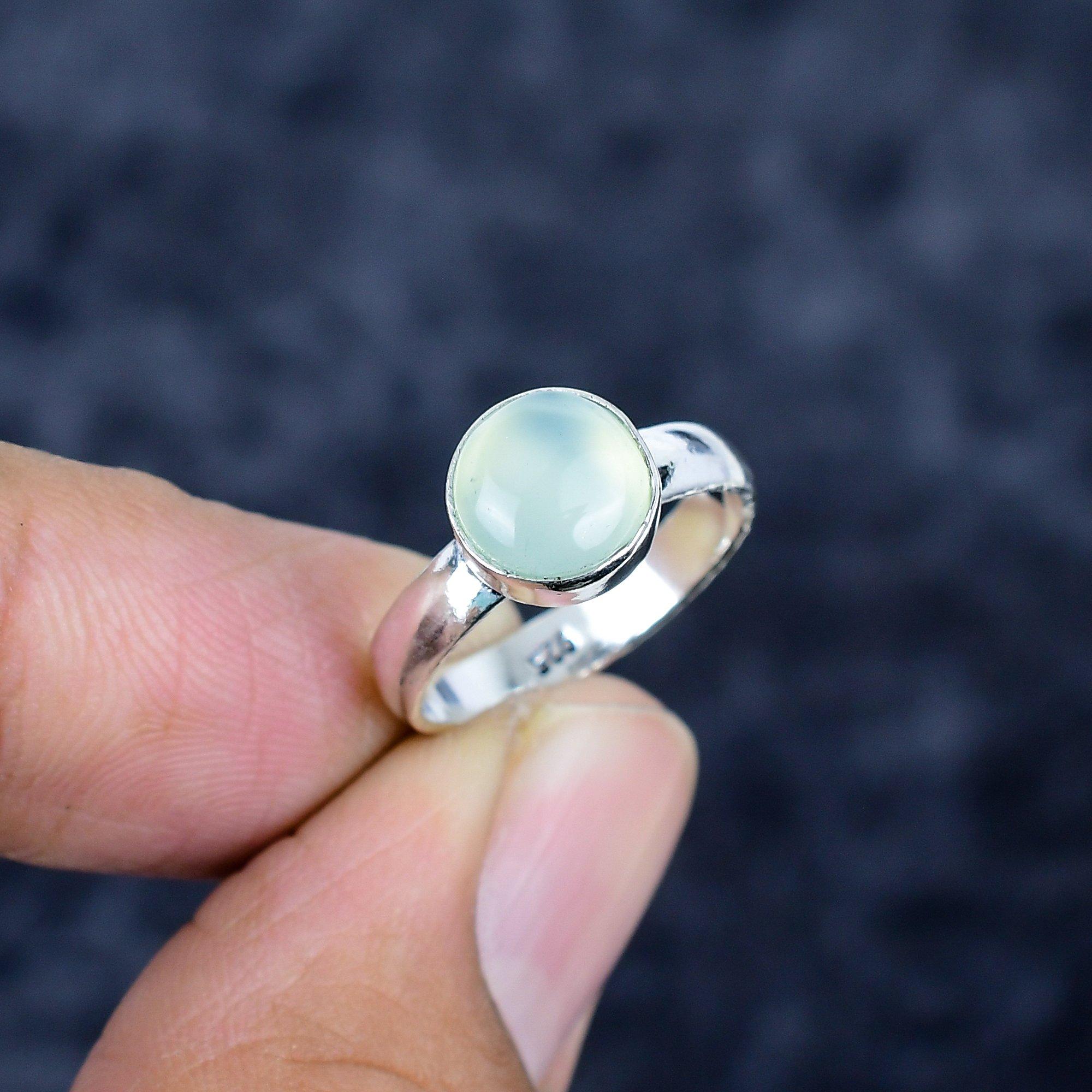 

Aqua Chalcedony Gemstone Handmade 925 Sterling Silver Jewelry Ring Size 6 MM-3441