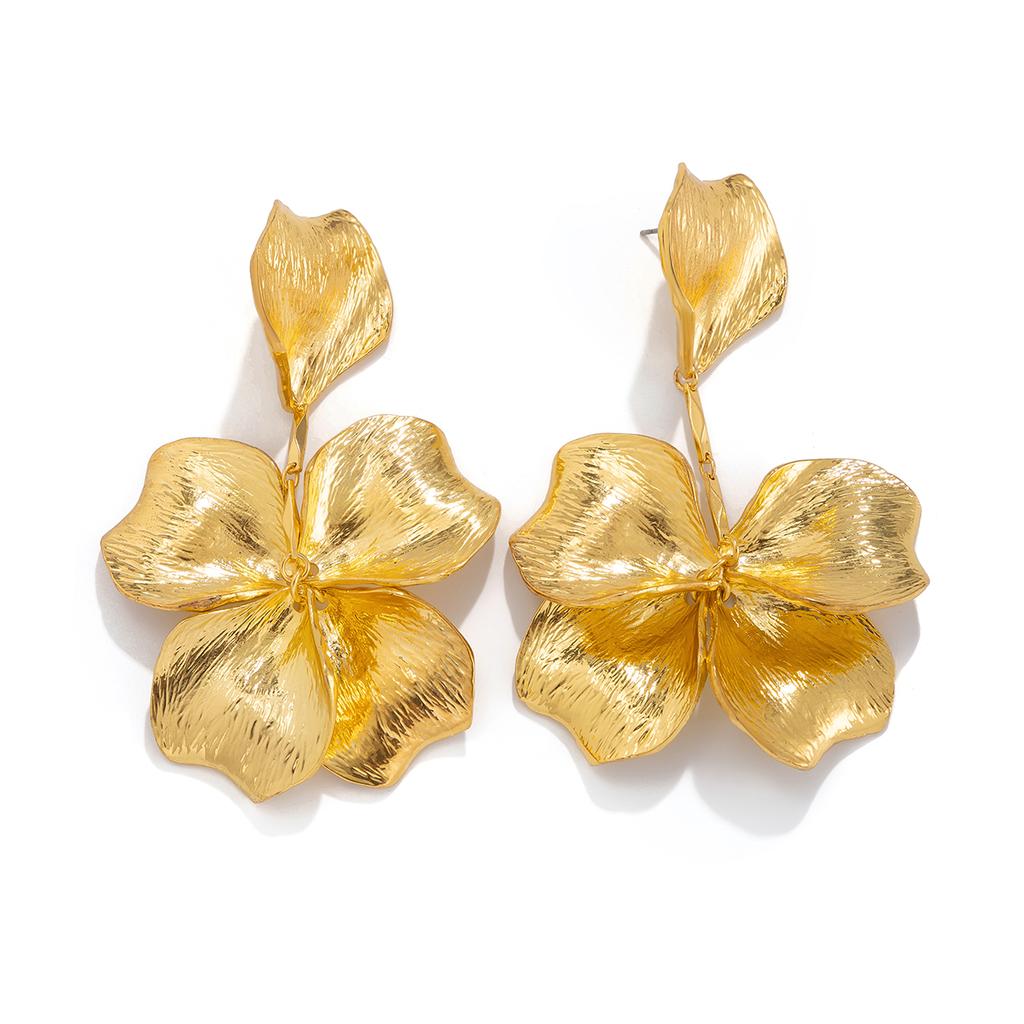 PuRui Gold Color Flower Long Drop Earrings For Women Elegant Zircon Girls Korean Style Dangle Earrings New In Party Accessories