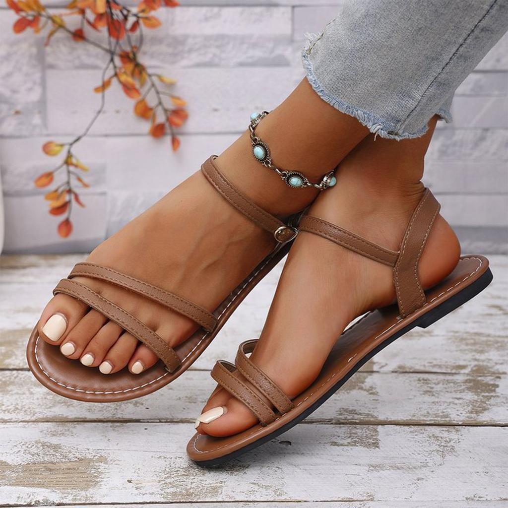 Women's Round Headed Retro Hollowed Out Casual One Button Open Toed Women's Sandals