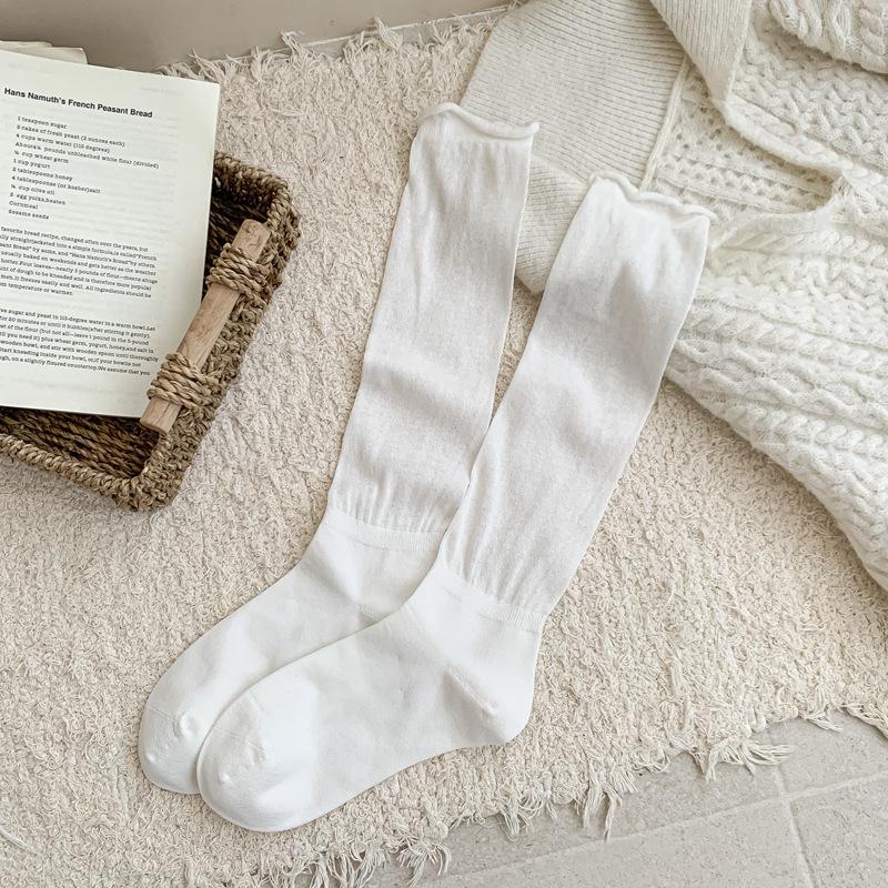 

5pair Curling Stockings Children S Miu Series Solid Color Medium Tube Stacking Socks Women S Pure Cotton Boneless Breathable Calf Knee Women S Socks One size fits all белый