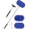 3 In 1 Car Windshield Cleaner Tool 40”Car Rearview Mirror Wiper Squeegee Wash Brush Extra Large Washable Microfiber Pad Extendable Handle Auto