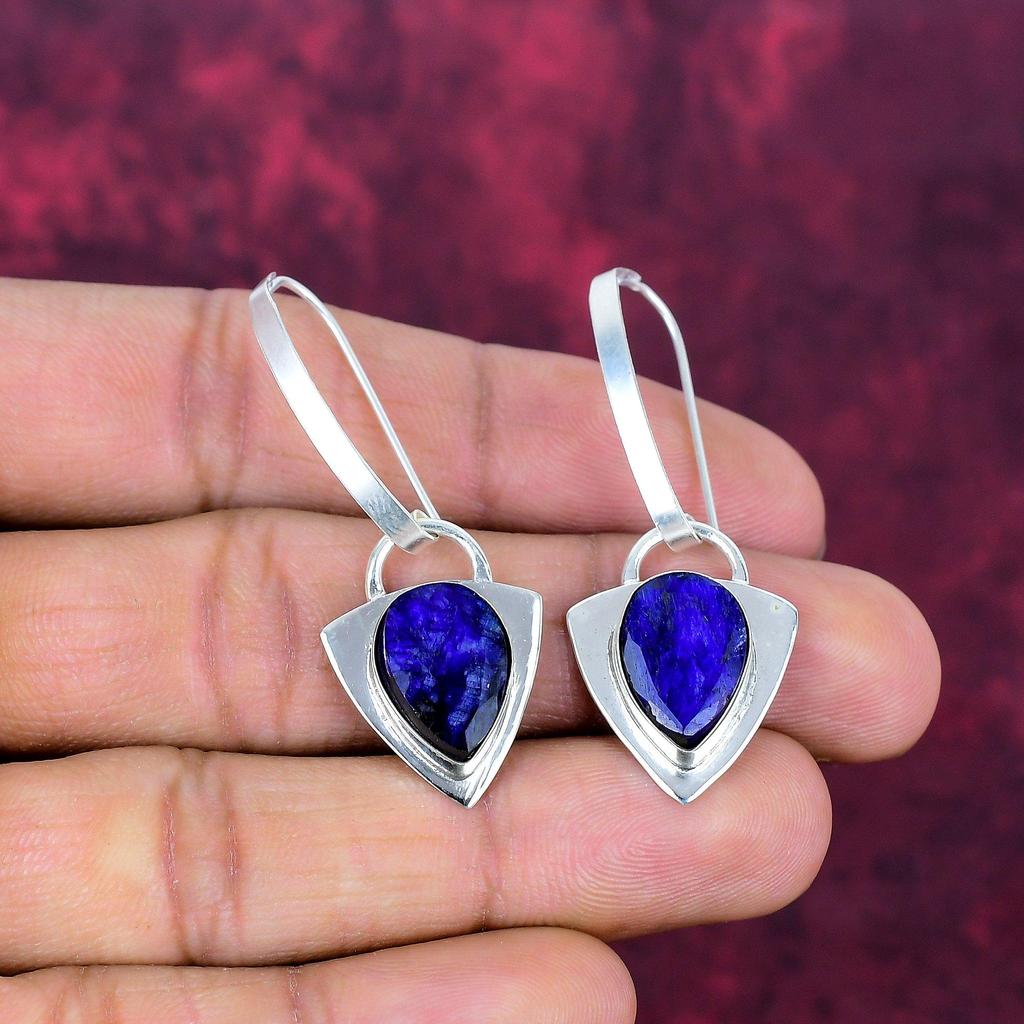 Kolczyki z litego srebra próby 925 z szafirami, Ręcznie robiona biżuteria z kamieniami szlachetnymi, Prezenty dla żony, Nowe kolczyki