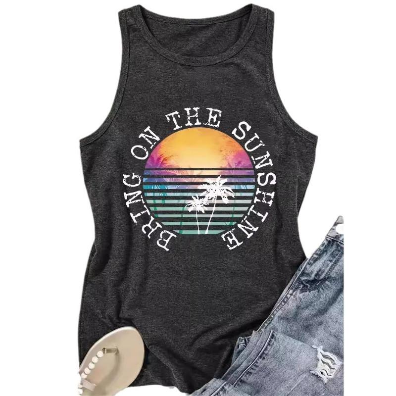 Printed Spring and Summer Sleeveless Top T-shirt with A Round Neck Pullover Vest