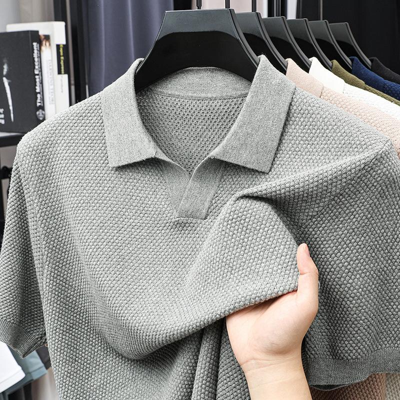 

Summer Men S Pure Cotton Pineapple Pattern Seagull Collar Short-Sleeve T-Shirt Breathable Knitted POLO Shirt Solid Color New Versatile Style 3XL