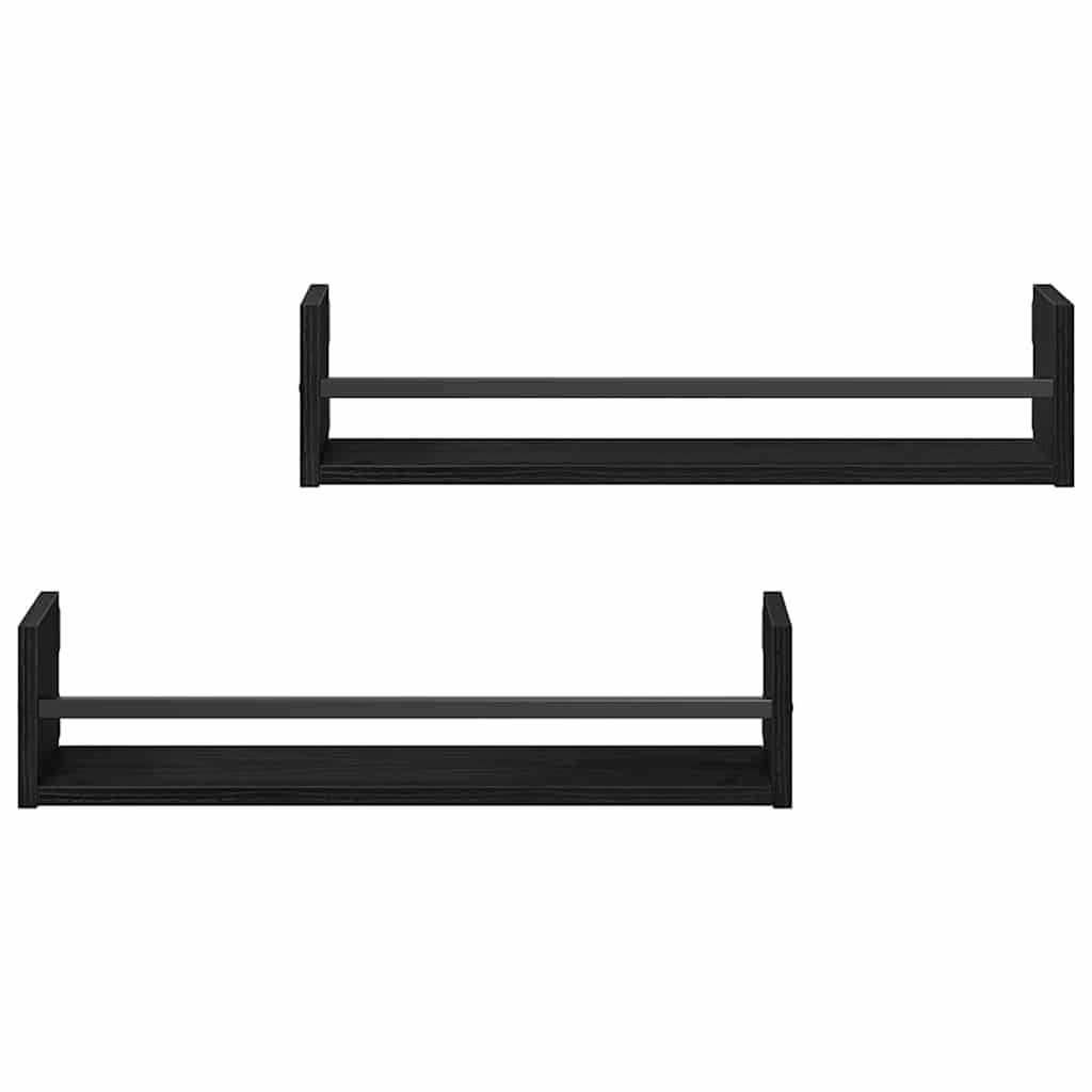 Wall Shelf 2 pcs Black Oak Effect 60 x 16 x 14 cm